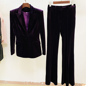 Completo da Ufficio Autunnale da <span class=keywords><strong>Donna</strong></span> in Corduroy di Qualità, Blazer a Maniche Lunghe Tinta Unita e <span class=keywords><strong>Pantaloni</strong></span> a Zampa, Monopetto, Anti-Pilling - Product Image 6