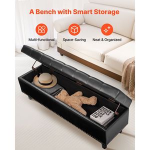Banc de rangement à chaussures moderne capitonné en cuir PU avec pieds en bois massif, tabouret et ottoman pour entrée - Product Image 4