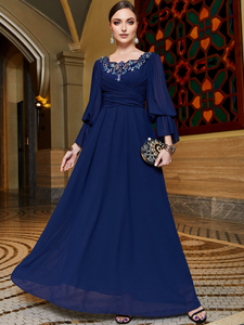 Robe de soirée en mousseline de soie AN12150 avec col en dentelle |   Robe de soirée élégante à motifs patchwork pour banquets et événements spéciaux - Product Image 4