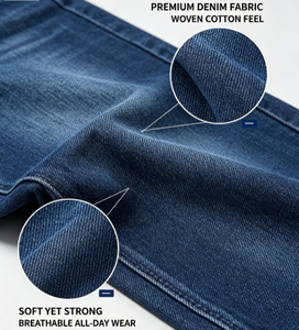 Jeans de Mezclilla Azul Sólido para Hombre, Corte Recto Ajustado, Lavado Claro, Casuales, Otoño/Invierno, Venta al Por Mayor Personalizada - Product Image 3