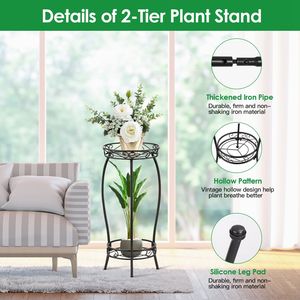 Soporte de Hierro de 2 Niveles para Plantas, Resistente a la Oxidación, 26.57 Pulgadas de Altura, para Interiores y Exteriores, Soporte para Macetas, Nuevo Diseño Elegante - Product Image 2