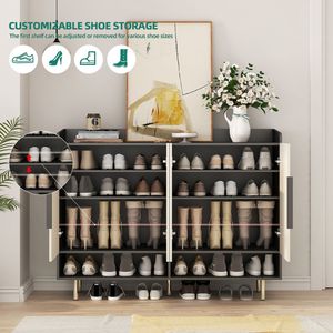Large Modern 4-Door Shoe Storage Organizer Cabinet Adjustable Sideboard with Entryway Black Shoe Rack - Product Image 5