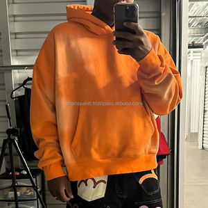 Sudadera con capucha térmica naranja extragrande personalizada VACID Wash Hoodie Drop Shoulder Blank Sun Faded Hoodie con logotipo personalizado - Product Image 4