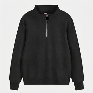 Sudadera de algodón de manga larga con cremallera de un cuarto, lisa, de hombro caído, oversize, de peso pesado, personalizable con logotipo para mujer - Product Image 2