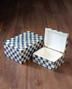 Geometric Pattern <b>Wood</b> Storage Box With Hinged Lid Rectangle Shape For Organizing Accessories - Product Image 5