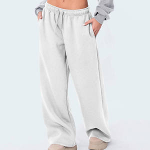 <b>Women's</b> Wide Leg Fleece Sweatpants Mid Waist Drawstring Solid Color Casual Loose Fit Full Length Winter Breathable Quick Dry - Product Image 2