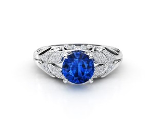 Bague en argent 925 avec pierre bleue, sertie de CZ blancs, motif feuille, bijoux de luxe pour femmes - Product Image 3