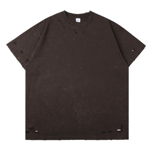 เสื้อยืดคอตตอนพิมพ์ลายตามสั่ง สไตล์วินเทจ ฮิปฮอป สตรีทแวร์ สำหรับผู้ชาย ขายส่ง MOQ ต่ำ เสื้อแฟชั่นแบบฟอกสี - Product Image 2