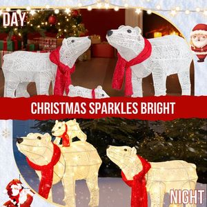 Set Famiglia di Orsi Polari 3D Illuminati 30cm, Decorazioni Natalizie Pre-Illuminate con 190 Luci LED Bianco Caldo per Esterni - Product Image 5