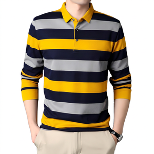 Polo de Punto a Rayas de Manga Larga para Hombre, Diseño Casual con Botones al Frente, Rosa, Azul Marino, Gris - Product Image 3