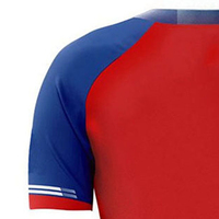 T-shirt sportif à manches courtes pour homme, rouge, bleu et blanc, col rond, séchage rapide, tricoté en polyester, coupe classique