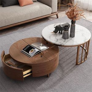 Modern <b>Round</b> Coffee <b>Table</b> With Storage Wooden <b>Top</b> Marble <b>Top</b> Living Room Furniture - Product Image 1