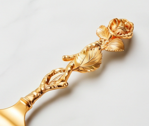 Stainless Steel Cake Serving <b>Set</b> With Gold Rose <b>Garden</b> Engraved Handle Perfect For Weddings Gifting And Parties - Product Image 2