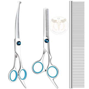 Kit Profesional de Tijeras de Peluquería Canina de Acero Inoxidable de Alta Resistencia de 2 Piezas, con Puntas Redondeadas, Cuchillas Curvas y Tijeras de Entresacar de 23 Dientes para - Product Image 2