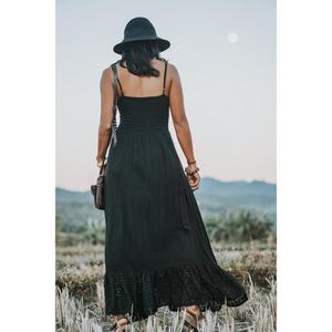 Robe longue noire bohème pour femme, bretelles spaghetti, robe d'été fluide, tenue décontractée pour les vacances - Product Image 2