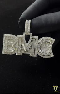 Pendentif personnalisé « BMC » en lettres, collier hip-hop glacé, couleur or ou argent, bijou personnalisé, cadeau - Product Image 1
