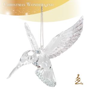 Top Quality Christmas New Year Decoration Clear Silver Glitter Green Blue Turquoise <b>Paint</b> <b>Acrylic</b> 3D Flying Hummingbird Ornament - Product Image 2