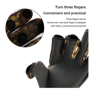 Gants de pêche coupe-vent camouflage en néoprène à doigts coupés, gants de chasse d'hiver antidérapants avec fermeture auto-agrippante pour hommes et femmes - Product Image 3