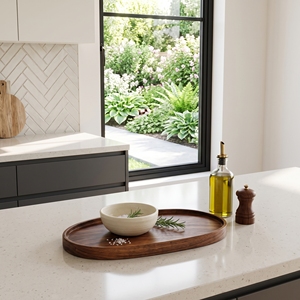Plateau en bois de teck massif de qualité alimentaire, forme naturelle, fait main, vaisselle artisanale balinaise, outil de service de luxe pour la restauration - Product Image 4