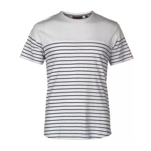Camiseta de Algodón a Rayas Horizontales Grises y Blancas para Hombre, Cuello Redondo, Manga Corta, Informal, Verano, Transpirable, Suave, Corte Regular, Uso Diario - Product Image 1