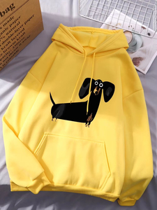 Sweat-shirt à capuche pour femme, nouvelle qualité, imprimé drôle de chien teckel, sweat-shirt décontracté chaud en polaire pour l'hiver avec poches - Product Image 5