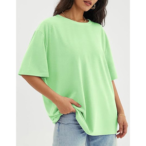 Camiseta de Cuello Redondo Extra Grande para Mujer, Color Sólido, Manga Corta, Corte Holgado, 100% Algodón Jersey, Transpirable, Estilo Primavera Verano - Product Image 1