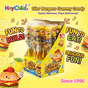 Bonbons en gros personnalisés sous marque privée, nouvelles sucettes gélifiées en forme de burger, saveur fruitée riche, douces et moelleuses, en boîte, appréciées des enfants, collations quotidiennes, OEM/ODM - Product Image 5