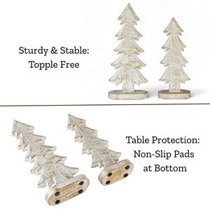 Ensemble de 2 sapins de Noël en bois faits à la main, blancs et dorés, figurines de table de Noël, décoration de maison chic et rustique, vente en gros - Product Image 4