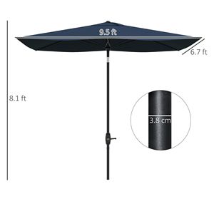 Ombrellone da Giardino e Spiaggia Rettangolare Blu in Poliestere 6.6x10ft con Manovella e Inclinazione, Raggio 2.7m per Uso in Cortile - Product Image 3