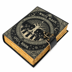 Cuaderno de hechizos mágicos NEW ERA, blanco, con cubierta de cuero, estilo antiguo, con bordes deshilachados, tapa dura, impresión UV, encuadernación cosida, ideal para regalo. - Product Image 1
