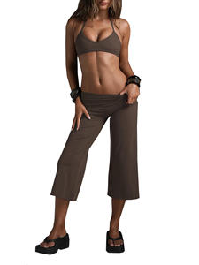 Conjunto de Top Corto Halter Estampado y Pantalones Capri de Pierna Ancha Talla Grande, Nuevo 2026 |   Conjunto de Yoga Sexy de 2 Piezas para Mujer - Product Image 5