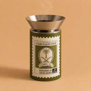 Brûleur d'encens en métal avec base cylindrique en lin, motif Dubai Skyline, porte-encens d'aromathérapie - Product Image 2