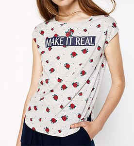 T-shirt à manches courtes à imprimé floral pour femme avec inscription « Make It Real », col rond, coupe ample, style décontracté, printemps-été - Product Image 6