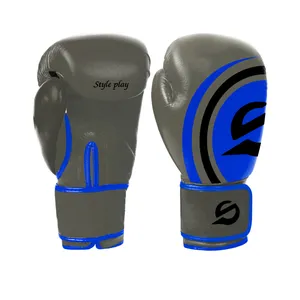 Gants de boxe en cuir PU bleu fantôme, entraînement professionnel, sparring, MMA, kickboxing - Product Image 2