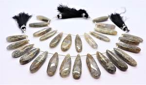 Perles de pierre de soleil noire naturelle, forme poire longue, lisses, 8x26-10x32MM, brin de 8 pouces, pour la fabrication de bijoux, vente en gros - Product Image 2