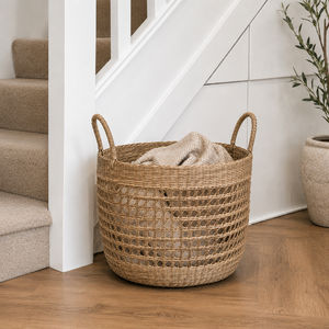 Handwoven Seagrass Round Storage <b>Basket</b> with Handles for Home Decor KingcraftViet - Product Image 1