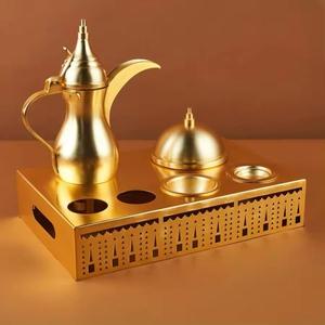 Middle Eastern Style Metal Dallah Tea <b>Pot</b> <b>Set</b> With Tray And Lid For Tea Serving - Product Image 2
