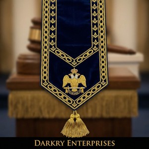 Écharpe maçonnique brodée à la main en fil de bullion, degré 32, Aigle à double tête, en velours bleu, avec fil doré, service personnalisé, DIY - Product Image 5