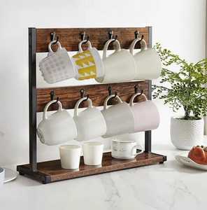 wood Coffee Mug Holder Stand with Decorative Bird and Wire <b>Basket</b> for Coffee Pods Pastel Ceramic Cup Organizer Rack - Product Image 1