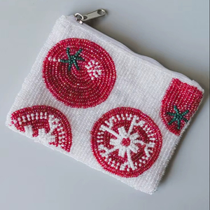 Handmade Beaded Tomato Coin <b>Purse</b> <b>Cute</b> Fruit Design Open Closure Chain Strap High Quality Polyester Lining Tyvek Large Women - Product Image 1