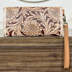 Nouvelle Pochette à Main en Cuir de Vachette Fait Main de Qualité Supérieure, Motif Tournesol Élégant avec Multiples Emplacements pour Cartes pour Femmes - Product Image 5