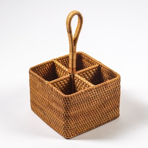 Square rattan <b>utensil</b> <b>holder</b> caddy basket flatware section container woven silverware <b>holders</b> - Product Image 1