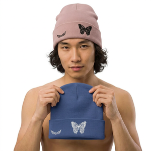Butterfly Embroidery Knit Beanie Hat Unisex Adult Cuffed Warm <b>Winter</b> <b>Cap</b> Casual Style - Product Image 6