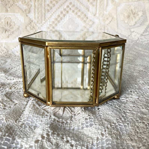 Hexagon Mirrored Jewelry <b>Box</b> With Gold Metal Trim And Lids For Trinket Storage Contemporary Designer Metal <b>Glass</b> Jewelry <b>box</b> - Product Image 2