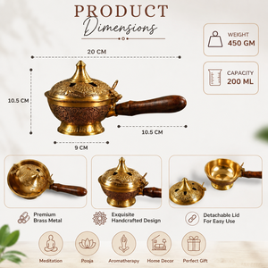 Handcrafted Engraved Brass Eco-Friendly Sandalwood Handle Arabic Resin Incense <b>Burner</b> Home Decor - Product Image 2