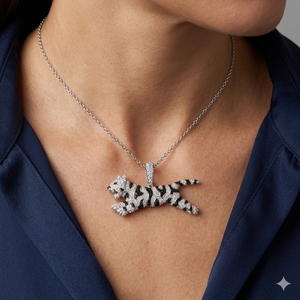 SHRAMAN DIAMOND Custom Stripped Tiger 925 <b>Silver</b> Rhodium Plated Moissanite Diamond Pendant <b>Necklace</b> Hip Hop Party Animal Charms - Product Image 2