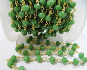 Olive Green 6mm Rondelle Hydro Quartz Beads Brass Wire Wrapped Beaded <b>Rosary</b> Chain - Product Image 3