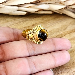 New Arrival Bohemia <b>Tiger</b> <b>Eye</b> <b>Ring</b> Tribal Brass Gemstone Women 18k Gold Plated Vintage Statement Band Wholesale/OEM/ODM - Product Image 4