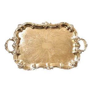 Plateau de service vintage en laiton, fait main, vaisselle décorative pour cérémonie de mariage, hôtel, restaurant, banquet, service de nourriture - Product Image 1