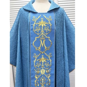 Chasuble Jacquard Bleu Ciel sur Mesure avec Étole, Broderie 2025, Fabrication Professionnelle en Gros - Product Image 6